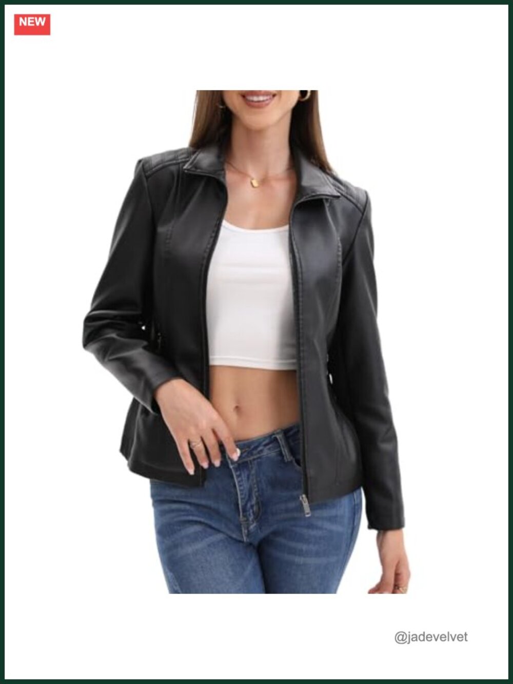 Faux Leather Moto Jacket Zip Up Quilted Shoulder Casual Going Out Coat